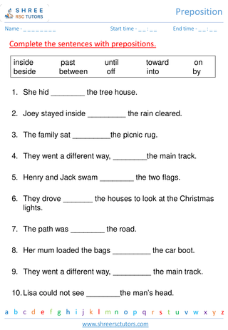 Grade 1  English worksheet: Preposition