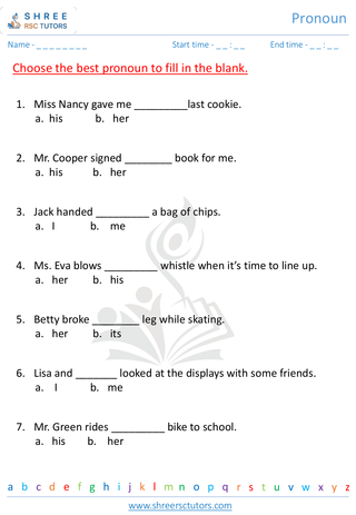 Grade 1  English worksheet: Pronoun