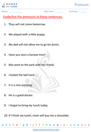 Grade 1  English worksheet: Pronoun