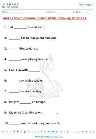 Grade 1  English worksheet: Pronoun