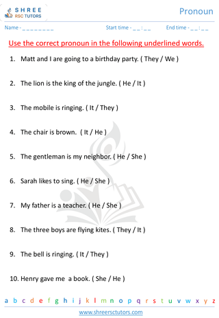 Grade 1  English worksheet: Pronoun