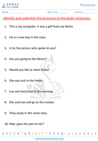 Grade 1  English worksheet: Pronoun