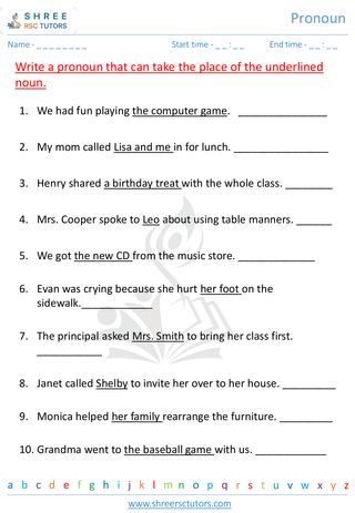 Grade 1  English worksheet: Pronoun