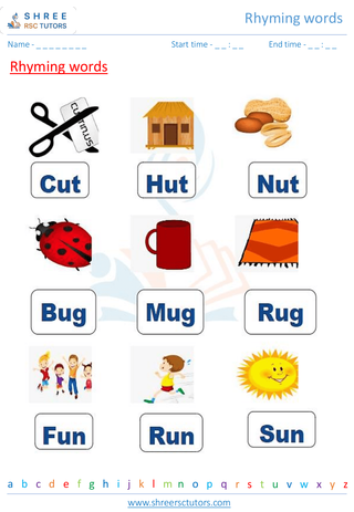 Grade 1  English worksheet: Rhyming words