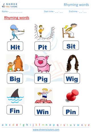 Grade 1  English worksheet: Rhyming words