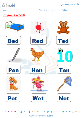 Grade 1  English worksheet: Rhyming words