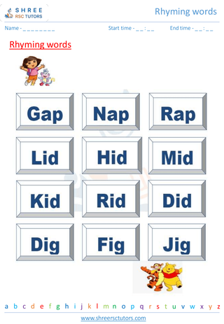 Grade 1  English worksheet: Rhyming words