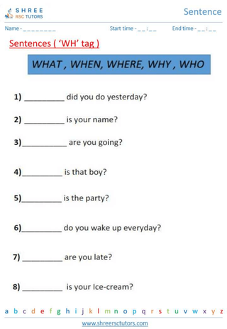 Grade 1  English worksheet: Sentence