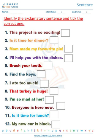 Grade 1  English worksheet: Sentence