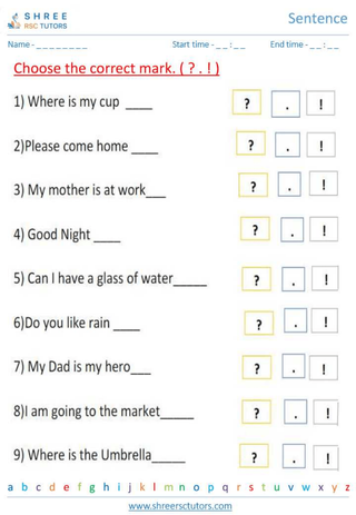 Grade 1  English worksheet: Sentence