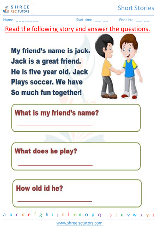 Grade 1  English worksheet: Short stories