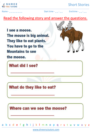 Grade 1  English worksheet: Short stories