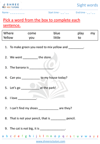 Grade 1  English worksheet: Sight words