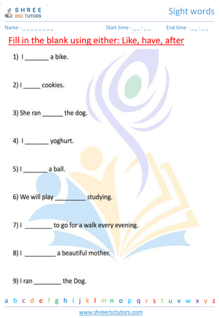 Grade 1  English worksheet: Sight words