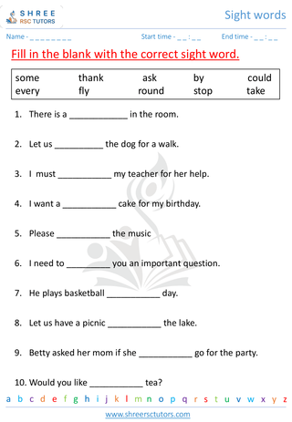 Grade 1  English worksheet: Sight words