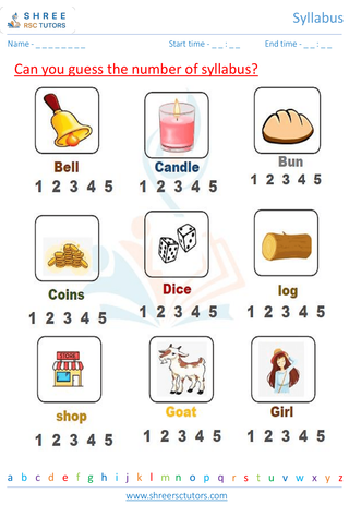 Grade 1  English worksheet: Syllabus