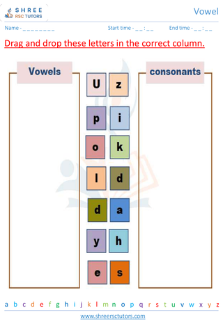 Grade 1  English worksheet: Vowel