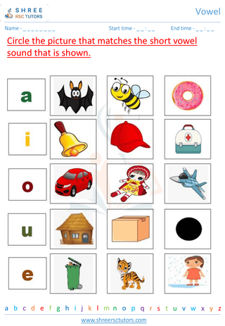 Grade 1  English worksheet: Vowel