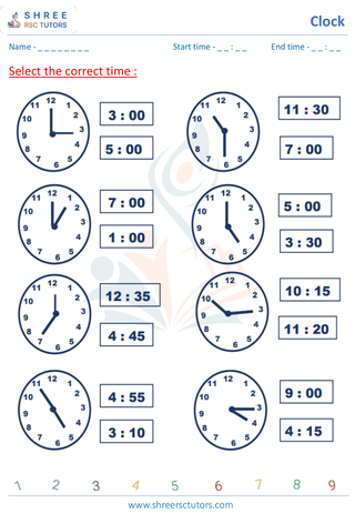 Grade 1  Maths worksheet: Clock interpretation - Write the time