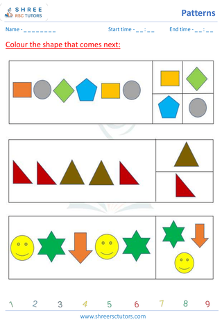 Grade 1  Maths worksheet: Recognizing patterns