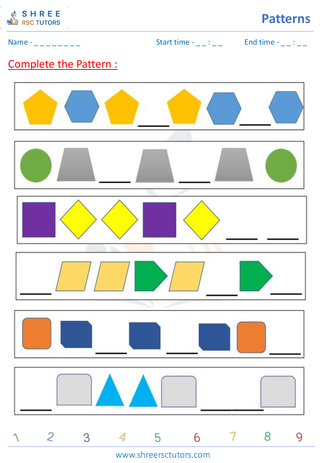 Grade 1  Maths worksheet: Recognizing patterns