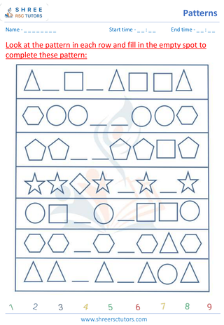 Grade 1  Maths worksheet: Recognizing patterns