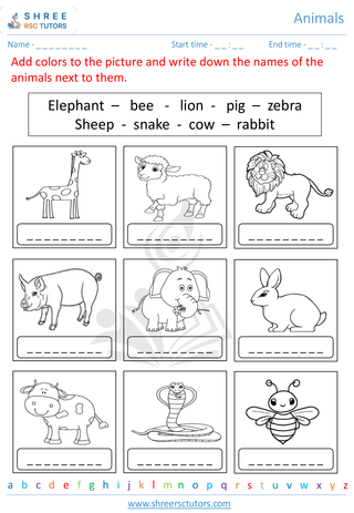 Grade 1  Science worksheet: Animals - Animal world