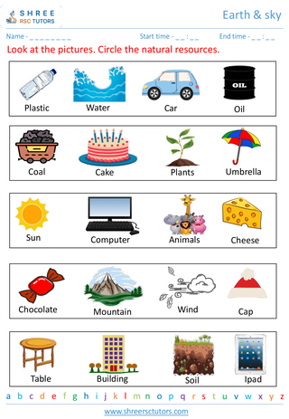 Grade 1  Science worksheet: Earth - Earth's resources