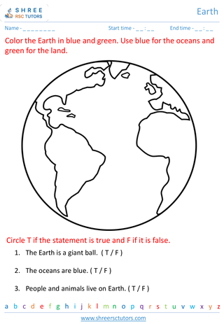 Grade 1  Science worksheet: Earth - Our planet