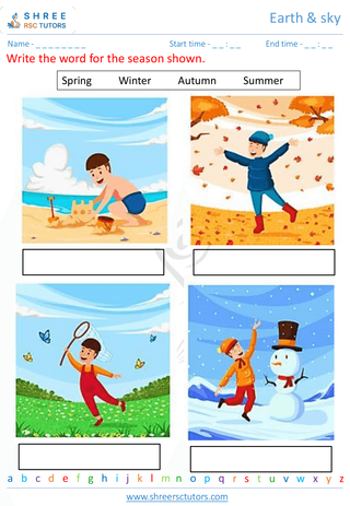 Grade 1  Science worksheet: Earth - Weather & seasons