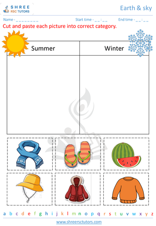 Grade 1  Science worksheet: Earth - Weather & seasons