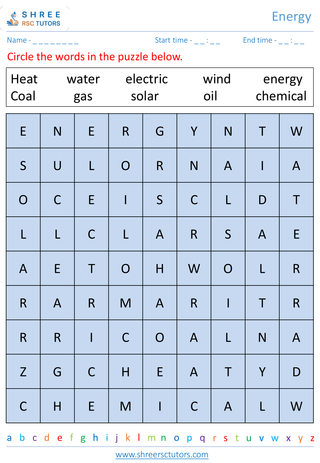 Grade 1  Science worksheet: Energy - Sources of energy