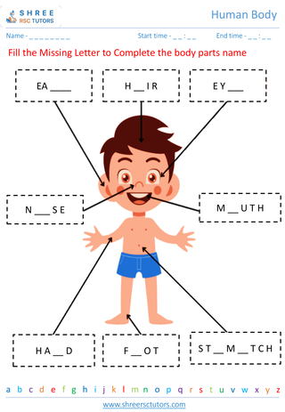 Grade 1  Science worksheet: Human Body - Our body