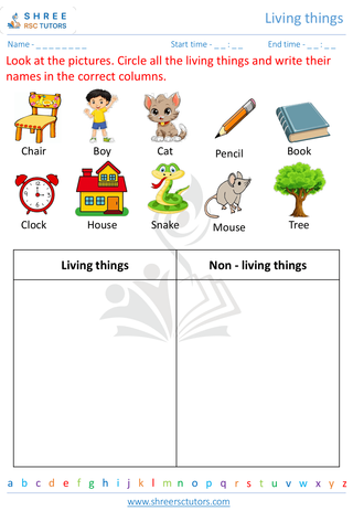 Grade 1  Science worksheet: Living things - Alive world