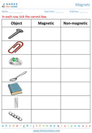 Grade 1  Science worksheet: Magnets - Magic magents