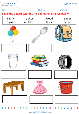 Grade 1  Science worksheet: Materials - Stuff around