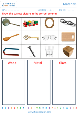 Grade 1  Science worksheet: Materials - Stuff around