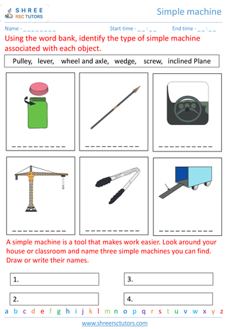 Grade 1  Science worksheet: Simple machine