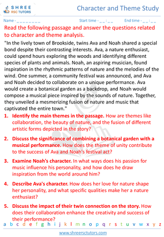 Grade 10  English worksheet: Character and Theme Study