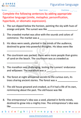Grade 10  English worksheet: Figurative language