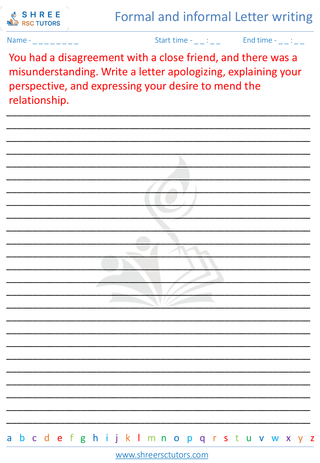 Grade 10  English worksheet: Formal and informal Letter writing