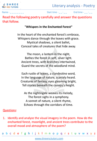 Grade 10  English worksheet: Literary analysis - Poetry