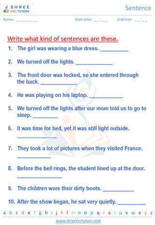 Grade 10  English worksheet: Sentence
