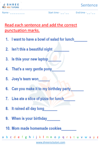 Grade 10  English worksheet: Sentence