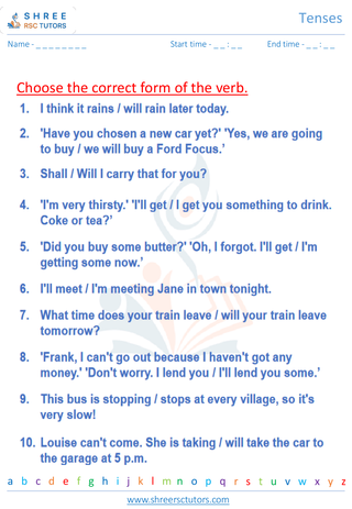 Grade 10  English worksheet: Tenses