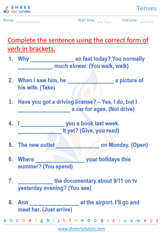 Grade 10  English worksheet: Tenses