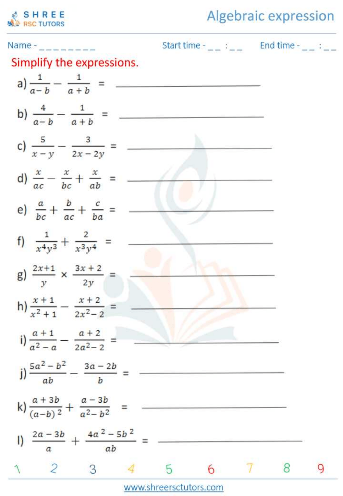 Grade 10  Maths worksheet: Algebraic equation