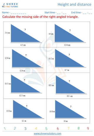 Grade 10  Maths worksheet: Height and distance