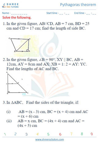 Grade 10  Maths worksheet: Pythagoras theorem