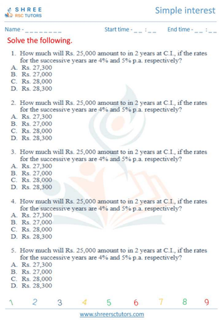 Grade 10  Maths worksheet: Simple interest